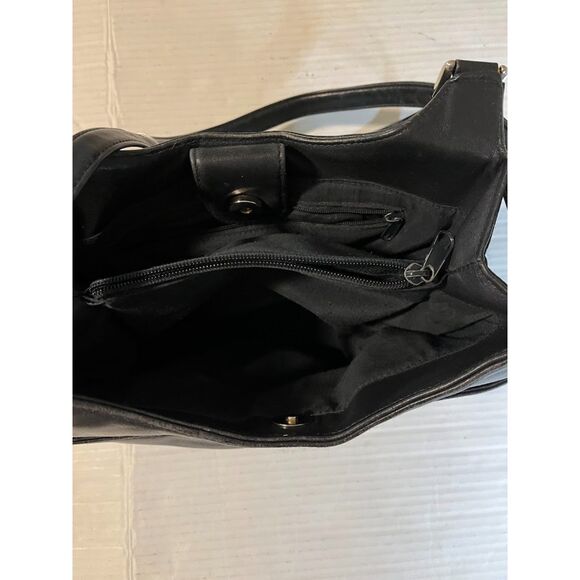 Vntg Etienne Aigner Navy Blue Leather Double Strap Hobo Snap Close Bottom Feet - Picture 4 of 8